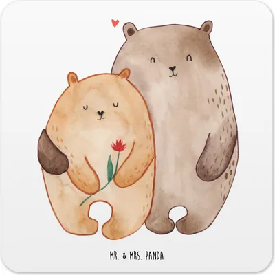 Produktbild von Mr. & Mrs. Panda Untersetzer für Gläser Bären Liebe 10er Set - Weiß - Geschenk, Verknallt, Freundin, Getränkeuntersetzer, Kuscheln, Hochzeitstag, Tassen-Untersetzer