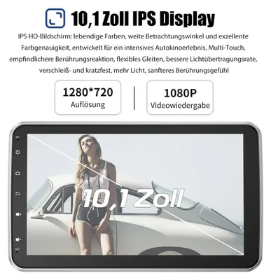 Produktbild von Autoradio Android 14 10 Zoll Touchscreen Drehbar GPS Navigation Carplay Android Auto DAB+ Bluetooth Freisprechanlage Lenkradsteuerung WiFi 1 DIN 2GB 64GB