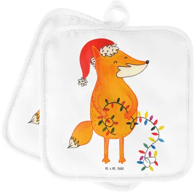 Produktbild von Mr. & Mrs. Panda Topflappen Fuchs Weihnachten - Weiß - Geschenk, Ofenlappen, Nikolaus, Weihnachtsmann, Kochlappen, Heiligabend, Set, topfhalter, Topfuntersetzer, Winter