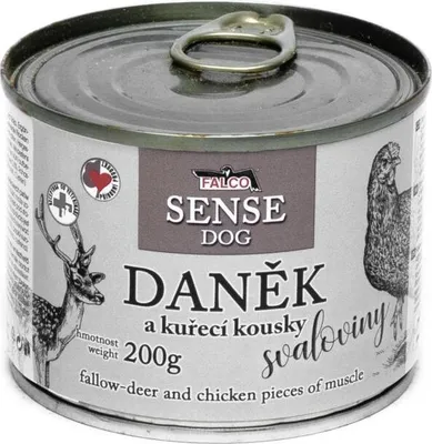 Obrázek produktu pro Konzerva pro psy Falco SENSE DOG 200g daněk a kuřecí 50%daněk+50%kuřecí svalovina