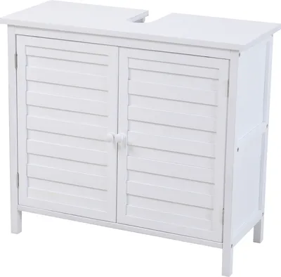 Produktbild von SVITA Waschbeckenunterschrank Badschrank mit Regal freistehend Bambus Weiß