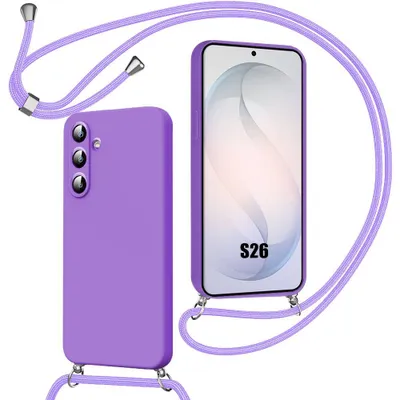 Image de Coque pour Samsung Galaxy S26, Protection Silicone Souple Anti-Rayures Antichoc avec Cordon Violet