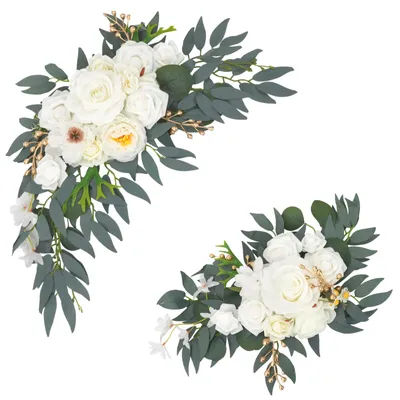 Produktbild von Künstlicher Hochzeitsbogen Blumenset 2 Stück, Kunstblumen, weiß, für Willkommensschild