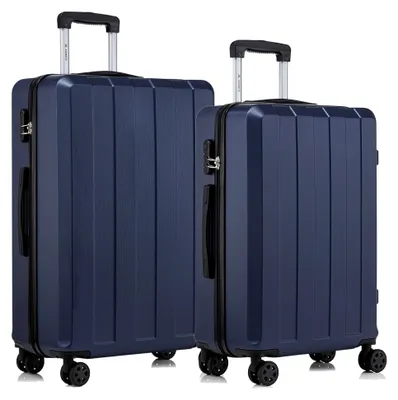 Produktbild von Reisekoffer Set mit Trolley, Handgepäck und Hartschalenkoffern, 4 Rollen 360°, Zahlenschloss, Gummigriff (2-teilig, L&XL, Dunkelblau)