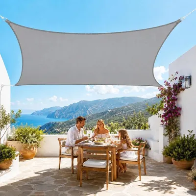 Produktbild von Rechteckiger Sonnenschutz 3 x 2 m in Grau, UV-Schutz, Wasserdicht und Wetterfest für Terrasse, Balkon und Garten