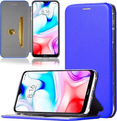 Produktbild von Handy Schutz Hülle für Xiaomi Redmi 8 Handytasche mit Magnetdeckel Kartenfach und Standfunktion Klapphülle Blau