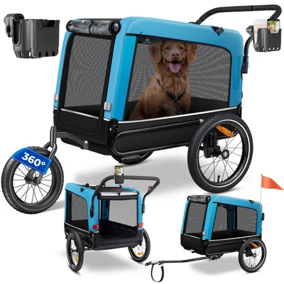 Image de KESSER® Remorque pour chiens Boxer 3-en-1 : poussette pour chien et remorque vélo. Grande capacité, environ 240 litres, suspension, roue avant pivotante à 360°, tissu Oxford 600D, concept SmartSpace, charge maximale : 40 kg