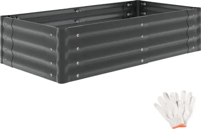 Produktbild von tectake Hochbeet Salvia verzinkter Stahl 120x60x30cm 200L Pflanzkasten Gemüsebeet Kräuterbeet Gartenbeet offener Boden Handschuhe