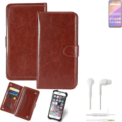 Produktbild von K-S-Trade 360° Hülle kompatibel mit BLU J6S inkl. Headphones braun Kunstleder Case BookCase WalletCase Kunstlederederhülle Handyhülle,