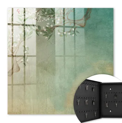 Produktbild von Metall Schlüsselkasten 30 x 30 cm - schwarzer Schlüsselschrank zur Wandmontage - wandhängende Schlüsselbox mit Tür - nach links öffnend - Schlüsselaufbewahrung für Flur - Büro - Arbeitszimmer - Werkstatt - Garage - Blühender Baum