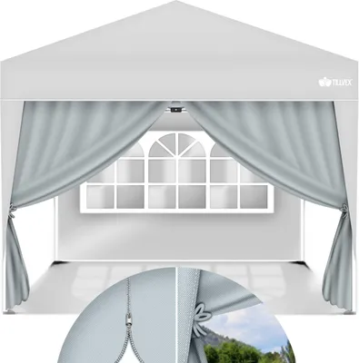 Produktbild von tillvex® 2X Seitenwand grau für Pavillon 3x3m & 3x6m | Faltpavillon Seitenteile wasserabweisend | Seitenfenster & Reißverschluss | Seitenwände für Gartenzelt Partyzelt