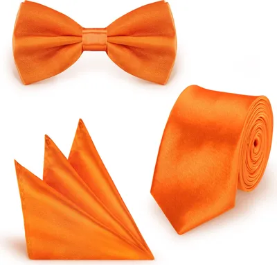 Produktbild von SET Krawatte Fliege Einstecktuch Orange  einfarbig uni aus Polyester
