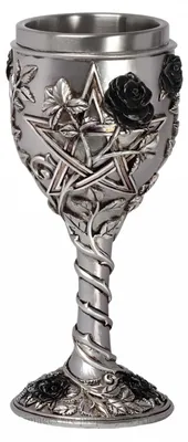 Produktbild von Gothic Kelch mit Pentagramm und schwarzer Rose als Verzierung 19 cm