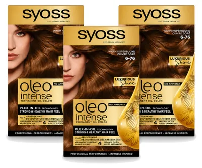 Obrázok produktu pre 3 x SYOSS Oleo Intense 6-76 Trvalá farba na vlasy, teplý medený blond - výhodný balík - 3 kusy