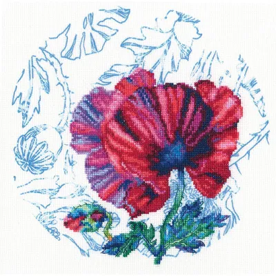 Zdjęcie produktu dla Zestaw do haftu krzyżykowego RTO "Szkockie akwarele – Mak", schemat z liczeniem, tkanina Aida 16, wymiary 21x21 cm