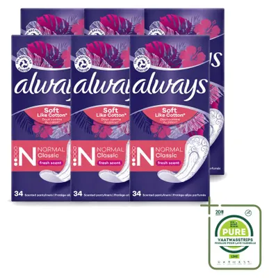 Imagen del producto de 6 x Protectores diarios Always DailyFresh, tamaño normal, pack grande - 6 unidades
