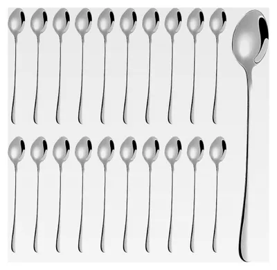Produktbild von Set von 20 Latte Macchiato Löffeln, 19,3 cm lange Dessertlöffel für Cocktail, Kaffee, Tee, Milchshake, Eisbecher und Dessert (Silber)