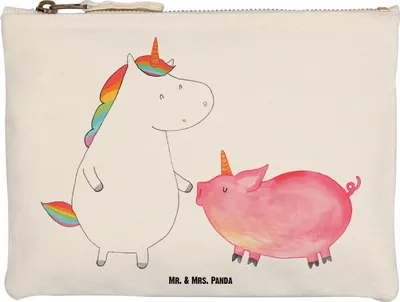 Produktbild von Mr. & Mrs. Panda Federtasche Einhorn Schwein Größe M - Weiß - Geschenk, Kulturtasche, Einhörner, Schweinchen, Unicorn, Freundin, Federmappe, Kulturbeutel, Make-Up Tasche