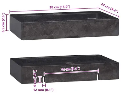 Produktbild von vidaXL Wandwaschbecken Schwarz 38x24x6,5 cm Marmor