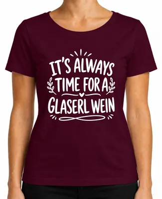 Imagen del producto de Camiseta para mujer con estampado "Glaserl Wein Lustig Statement Sarkasmus JGA", color burdeos, talla S
