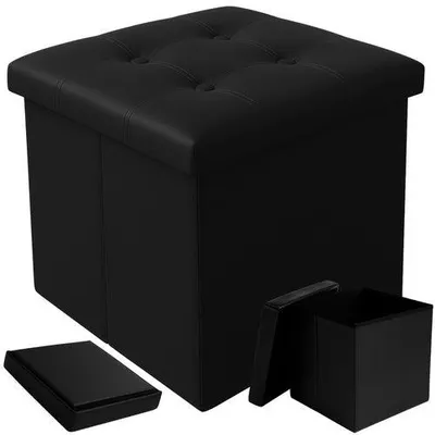Produktbild von Klappbarer Aufbewahrungshocker Schwarz, 38x38x38 cm, 39 Liter, 100 kg Tragkraft, wasserdicht, weiche Sitzfläche