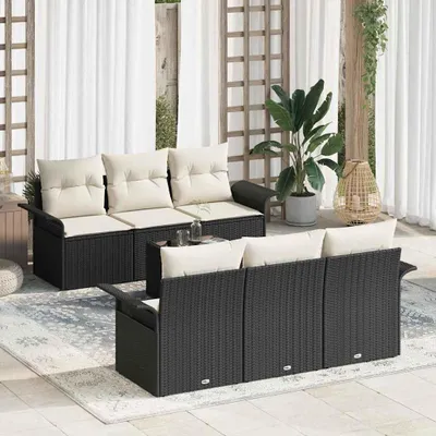 Produktbild von "Rabatt" Gartensofa-set - Balkonmöbel/Terrassenmöbel - mit Kissen - 7 pcs - Schwarz Poly-Rattan - Lounge-Dining set CC12471