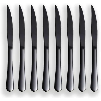 Produktbild von 8-teiliges Steakmesserset Schwarz Titanschwarz Beschichtung Spülmaschinenfest Hochwertiges Edelstahl Besteckset für Zuhause und Events Grill Zubehör