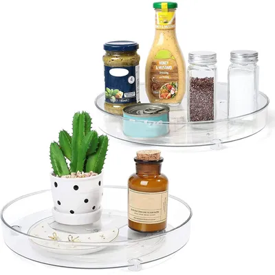 Image de Organisateur de plateau pivotant en 2 parties, organiseur pour cuisine et réfrigérateur, étagère à épices pivotante à 360° pour réfrigérateur, organiseur pivotant pour placards de cuisine et buffets (27 + 23 cm)