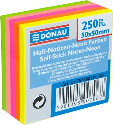 Produktbild von Donau Selbstklebendes Notizbuch 50x50mm /250p/ 5 Neonfarben 7575001Pl-99