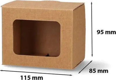 Zdjęcie produktu dla Karton Pudełko Kartonowe na kubek z okienkiem 115x85x95mm karbowany