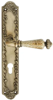Image de Casa Padrino Ensemble de poignées de porte baroques en laiton patiné 14,5 x H. 30 cm - Ensemble de poignées de porte de style baroque avec poignée en porcelaine noble