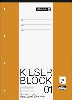 A notebook or pad with a prominent orange border and a white center panel containing text and branding.