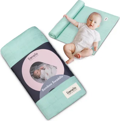 Obrázok produktu pre Lionelo Baby Swaddle Bamboo Swaddle, detská deka zo 100 % prírodnej bambusovej bavlny, veľkosť 120x120 cm, mušelínové tkaniny, detská deka, príjemná tkanina, zelená