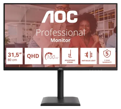 Produktbild von AOC Q32E4U - E4 Series - LED-Monitor - 81.3 cm (32") (31.5" sichtbar) - 2560 x 1440 QHD @ 100 Hz - IPS - 1000:1 - 4 ms - 2xHDMI, DisplayPort - Lautsprecher - Schwarz