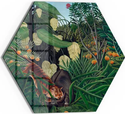 Produktbild von DEQOART Glasbild Echtglas 55x48 cm 'Tigerspiel im Dschungel' Wandbild Bild modern Deko