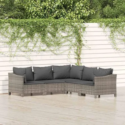 Image de ensemble de salon de jardin 6 pièces avec coussins Gris Poly Rattan Meuble de jardin