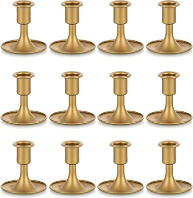 Productafbeelding van Kandelaar gouden kaarsenhouder staafkaarsen metaal: Romadedi 12-delige set gouden staafkaarsenhouders klein voor bruiloft feest tafeldecoratie