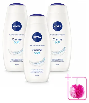 Immagine prodotto di 3 flaconi di crema detergente NIVEA Soft con olio di mandorle - 500 ml ciascuno - confezione risparmio - 3 pezzi