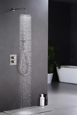 Obrázek produktu pro Skrytá dešťová sprcha WEBO Atlanta - sprchový systém s ruční sprchou - Termostatická baterie - Gun-Metal