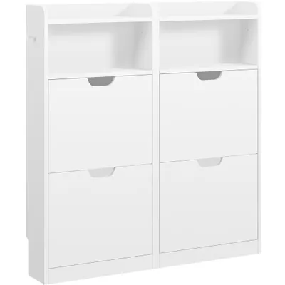 Produktbild von Yaheetech Schuhschrank Schuhkipper mit 4 Klappen, 17 cm schmal, Schuhregal mit offenen Fächern, Weiß