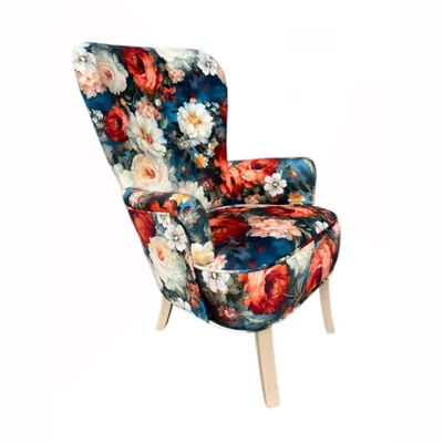 Produktbild von Sofiland Gardens Secrets Ohrensessel Blumenmuster Jacquard Stoff - Buche