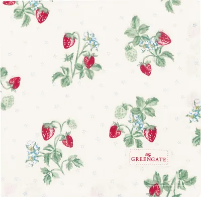 Produktbild von Greengate Stoffserviette BERRY Weiß mit Erdbeeren