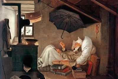 Zdjęcie produktu dla Carl Spitzweg obraz drukowany - Biedny poeta (80 x 120 cm)