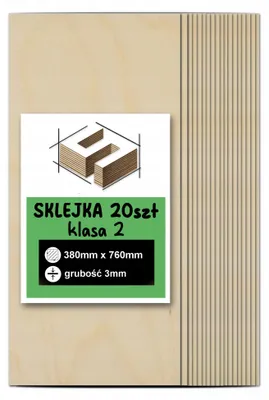 Zdjęcie produktu dla Sklejka brzozowa, formatki prostokątne do cięcia laserem i grawerowania – CNC, modelarstwo, pirografia, decoupage, malowanie, dekoracje i rękodzieło DIY – klasa 2 – 38 × 76 cm (380 × 760 mm) – 3 mm – 20 szt.