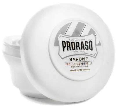 Produktbild von 3x PRORASO Rasierseife Tiegel 150ml grüner Tee Sensible Haut beruhigend Weiß
