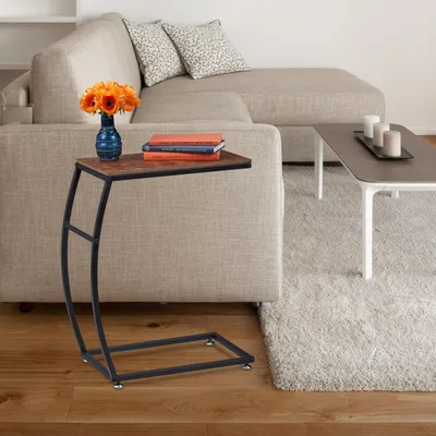 Produktbild von Relaxdays Beistelltisch Industrial Design, C-Form, HBT 58,5 x 47,5 x 25 cm, Tisch für Couch & Bett, Metall & MDF, braun