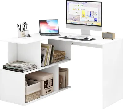 Produktbild von WOLTU Schreibtisch Bürotisch Arbeitstisch, mit Ablagen, MDF, Weiß