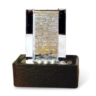 Produktbild von Tischbrunnen Cha Cha mit geriffelter Glaswand, LED Beleuchtung, Schwarz, B 13 cm x H 17 cm