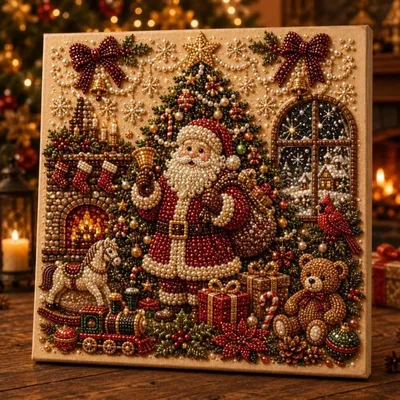 Produktbild von DIY 5D Christmas Diamond Painting Weihnachtsmann mit Geschenken 20 x 20 cm für Diamond Painting Erwachsene und Anfänger