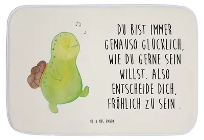 Produktbild von Mr. & Mrs. Panda Badematte Schildkröte Pfeifen - Weiß - Geschenk, fußmatte bad, Badvorleger, Schildkröten, Badteppich, Depression, Glück, Badezimmerteppich, duschmatte